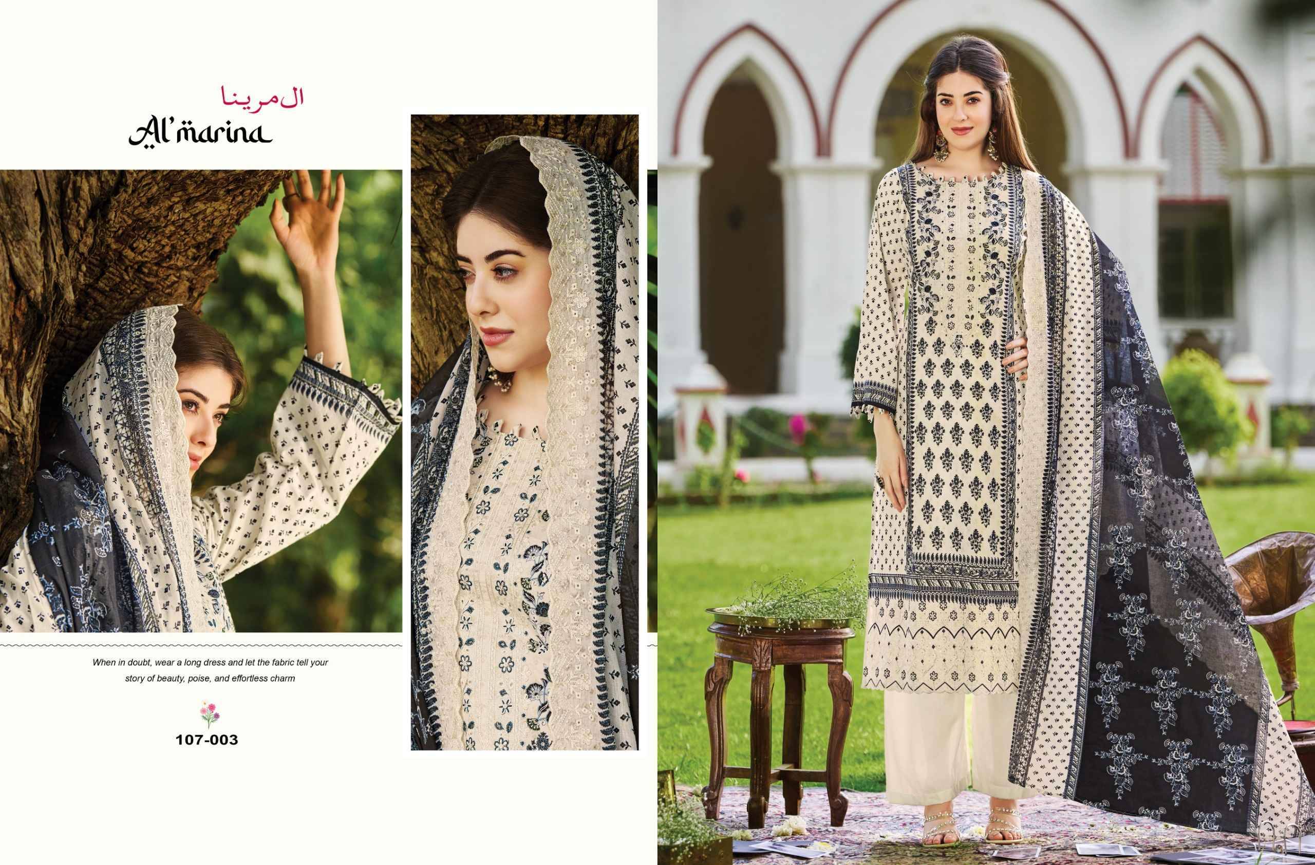 ALFAAZ 107 Series By ALMARINA Pakistani Stylish Beautiful Colourful Printed & Embroidered Party Wear & Occasional Wear Pure cotton Dresses At Wholesale Price